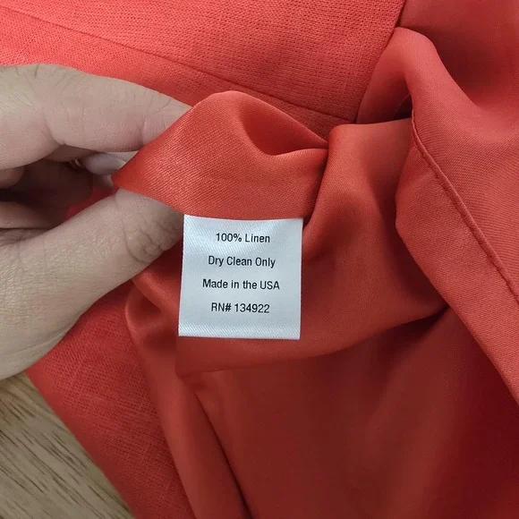 Emerson Fry Dress Womens Medium Red Linen Shift Short Sleeve Keyhole Made in USA